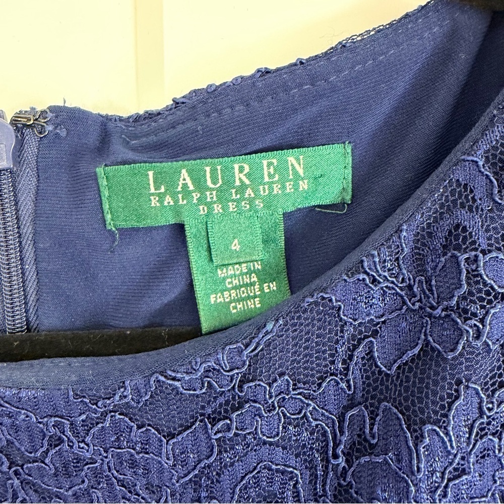Ralph Lauren Navy Scalloped Lace Cocktail Dress | 4 - Picture 2 of 6
